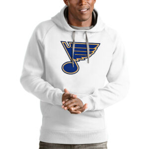 Men's Antigua White St. Louis Blues Logo Victory Pullover Hoodie