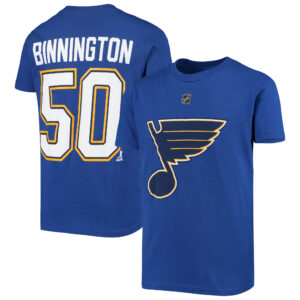Youth Jordan Binnington Royal St. Louis Blues Player Name & Number T-Shirt